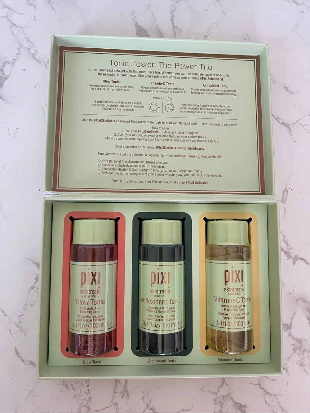 Pixi Tonic Trio Set — Green, Pink & Amber Bottles
