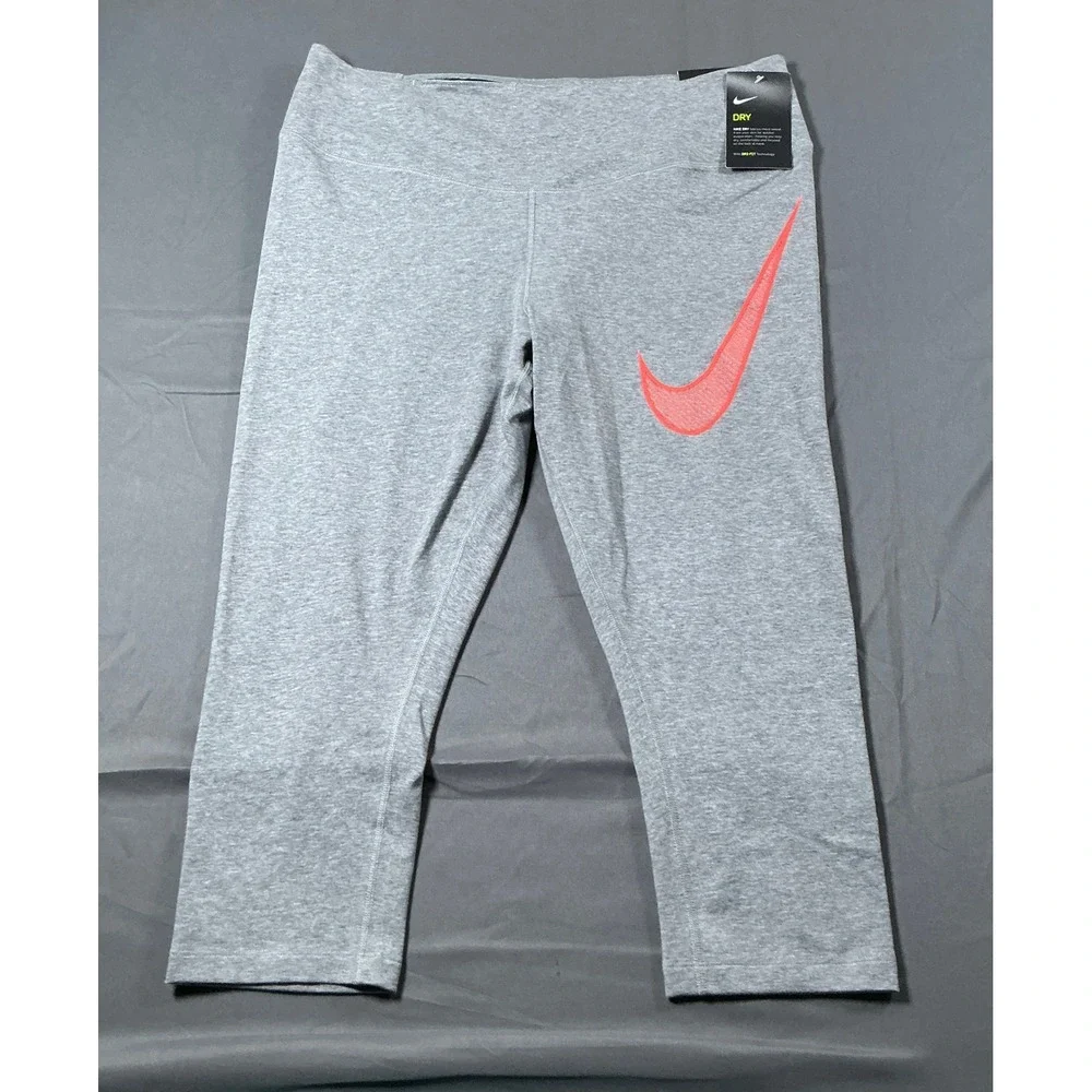 Nike Dri-FIT Gray Orange Swoosh Cropped Leggings Womens XL New With Tags