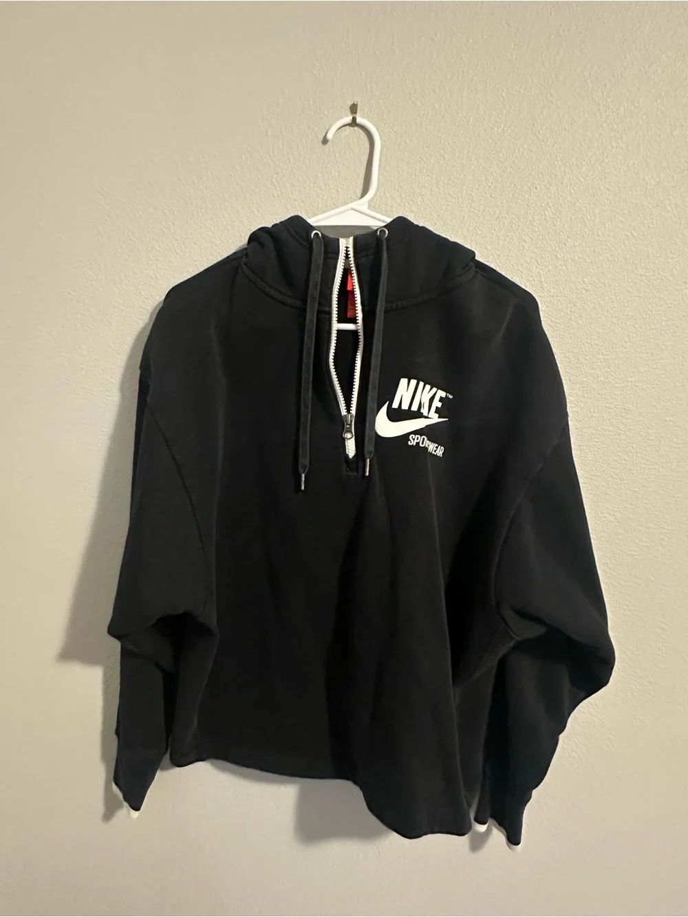 Nike Black Hoodie with White Zipper and Logo