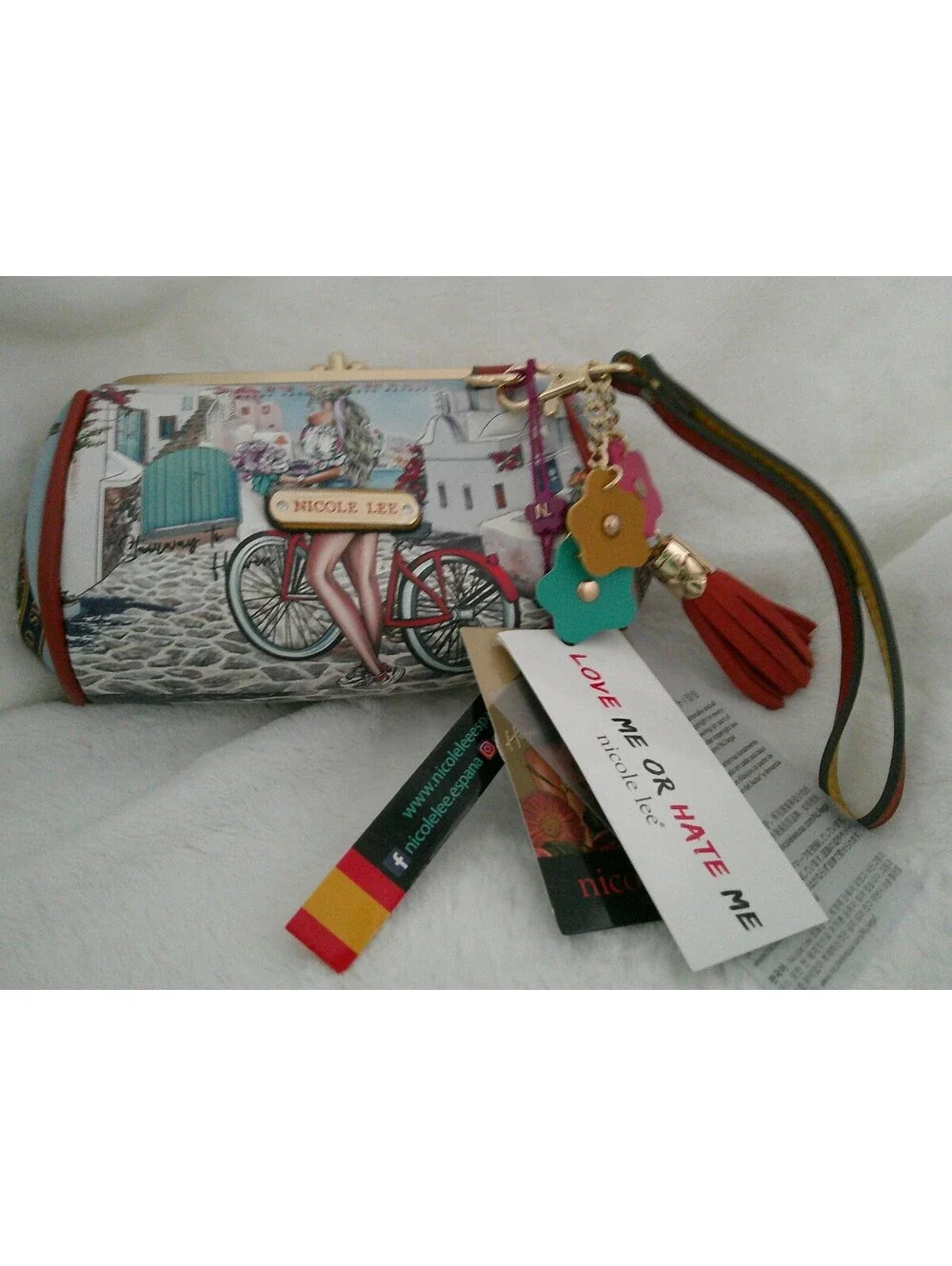Nicole Lee Santorini Themed Wristlet Wallet Tassel & Charms
