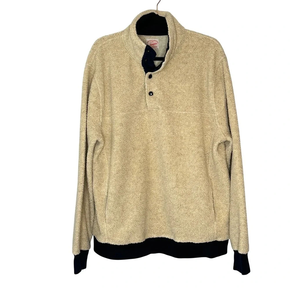 J. Crew Mens XL Pullover Fleece Button Sherpa‎ Sweater The Sporting Life Beige