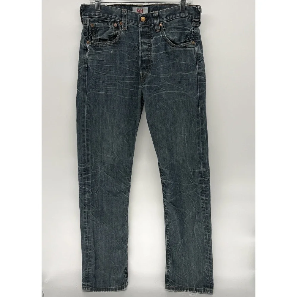 Vintage Levi's 501 Straight Jeans Button Fly Distressed Whisker Y2K Men 32X34