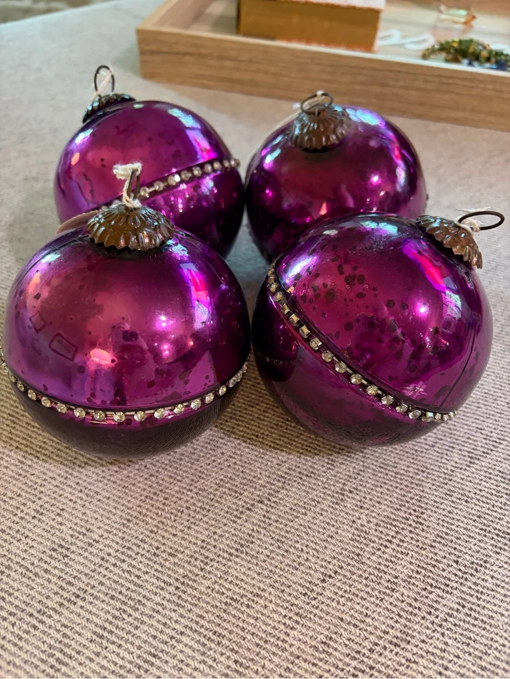 Vintage Christmas Mercury Glass Ornament LOT of 4 measures 4 inch