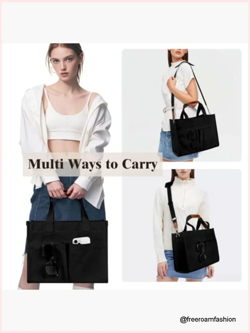 Canvas Tote Bag with Velcro Closure, Work Crossbody, Laptop Bag for Travel
