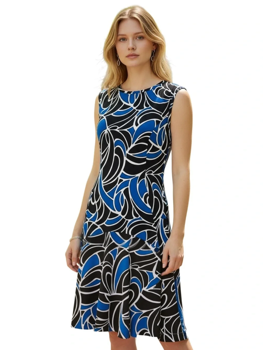Michael Kors Dress Sleeveless Black Amalfi Blue Abstract Print Stretchy