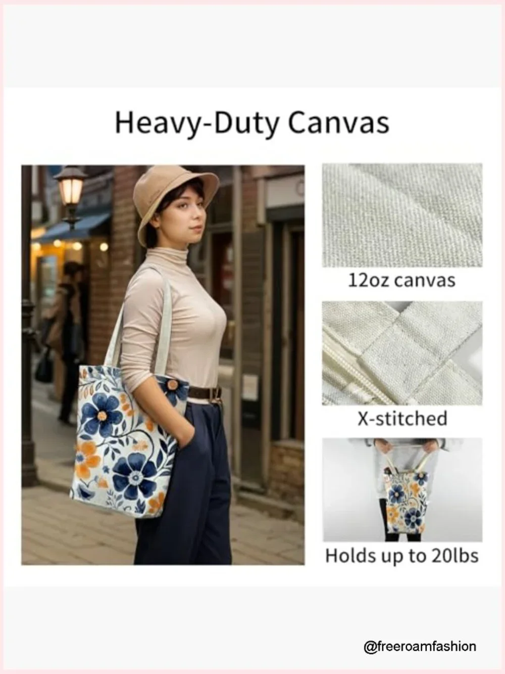 Canvas Tote Bag with Zipper, Heavy Duty 12 oz Cotton Reusable Shopping Bag