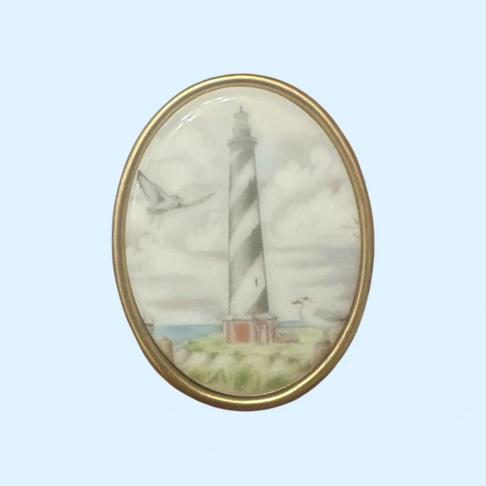 Lighthouse Oval Brooch with Gold Tone Trim