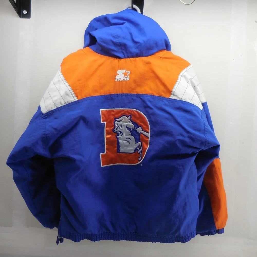 Vintage Denver Broncos Starter Puffer Jacket NFL Pro Line Blue Orange Mens M 90s
