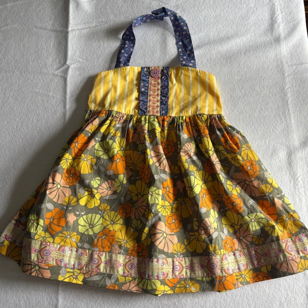 Matilda Jane Girls Size 8 Floral Striped Halter Dress Mixed Print Boho Yellow