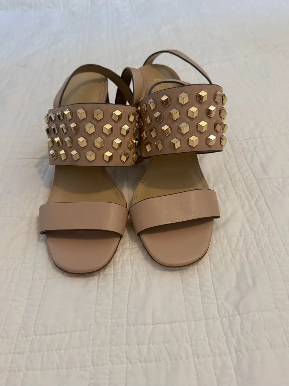 Michael Kors Nude Pink Leather Studded Slingback Sandals