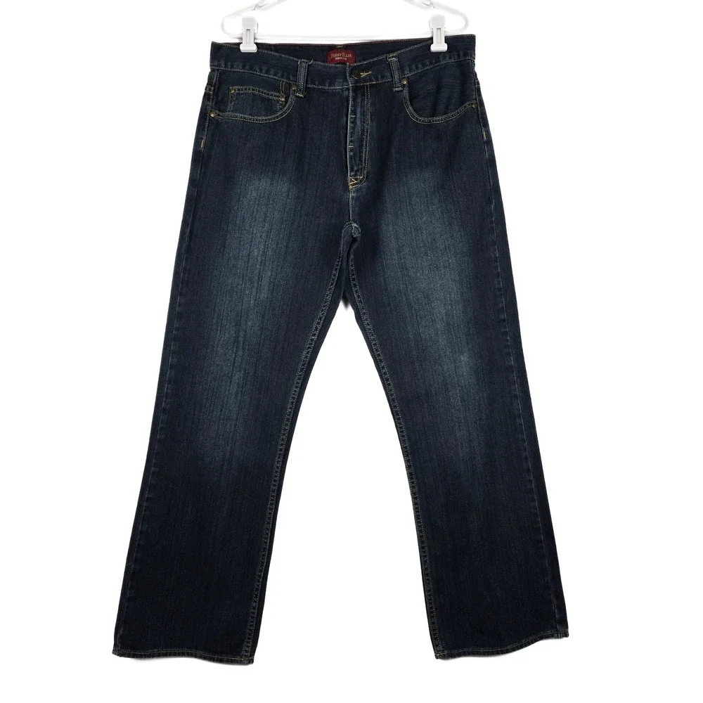 Perry Ellis Premium Denim Mens 36x32 Dark Wash Straight Leg Jeans 100% Cotton