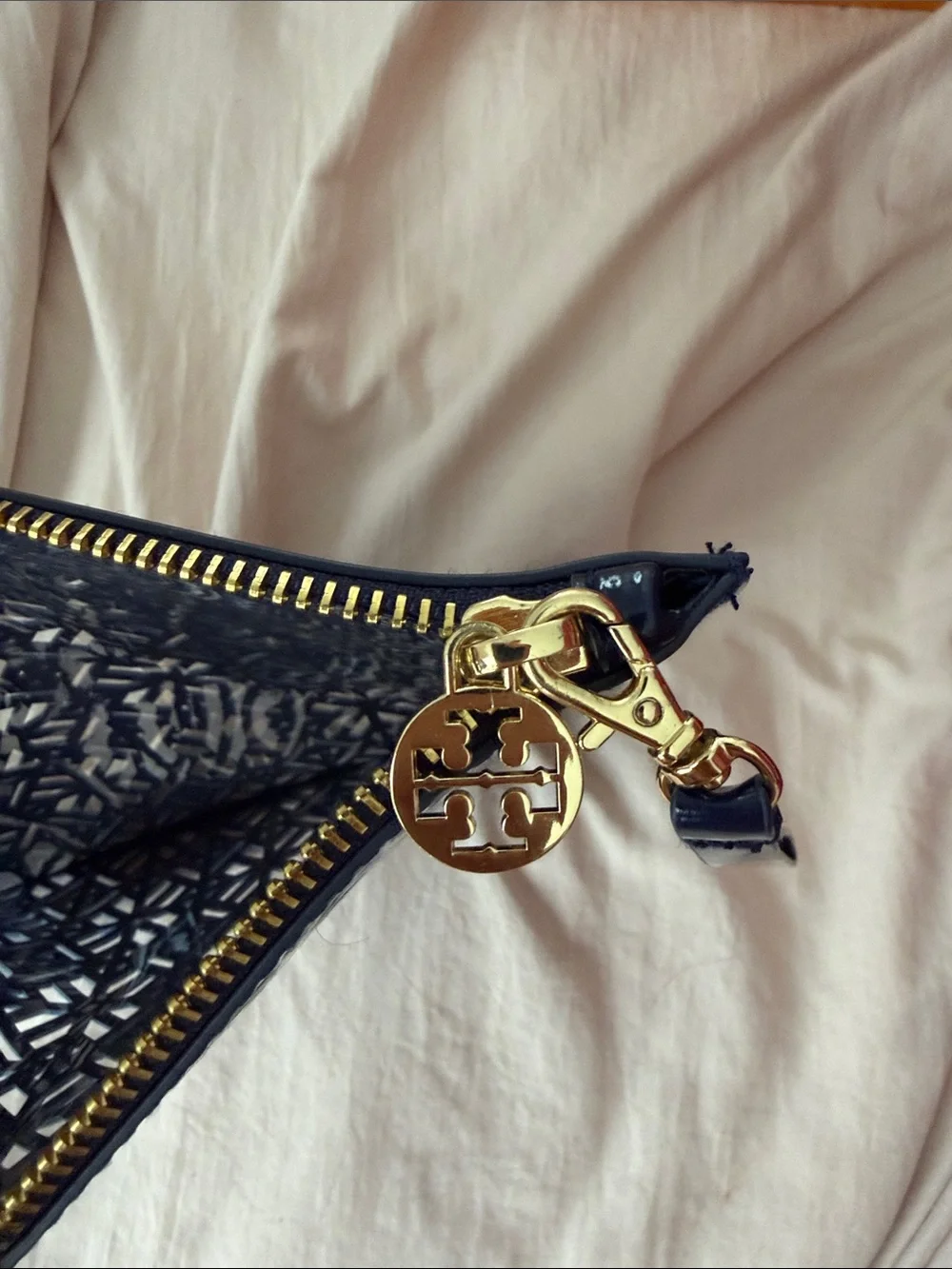 Tory Burch Navy Laser-Cut Wristlet Clutch - Women Bags