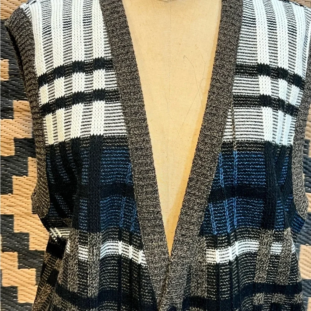 VINTAGE 80s plaid knit sweater vest button front cardigan earthy neutral grandpa