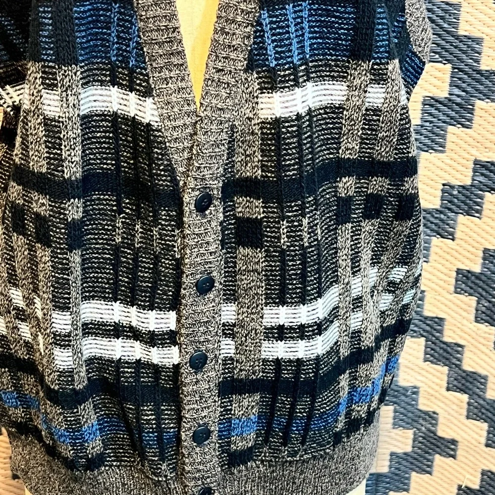 VINTAGE 80s plaid knit sweater vest button front cardigan earthy neutral grandpa