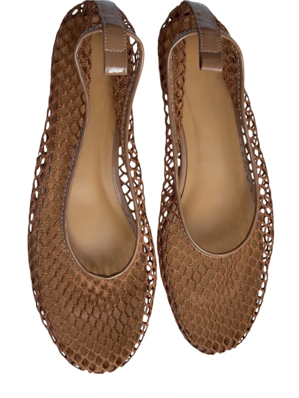 Summer Net Mesh Open Weave Camel Tan Ballet Flats Size 9