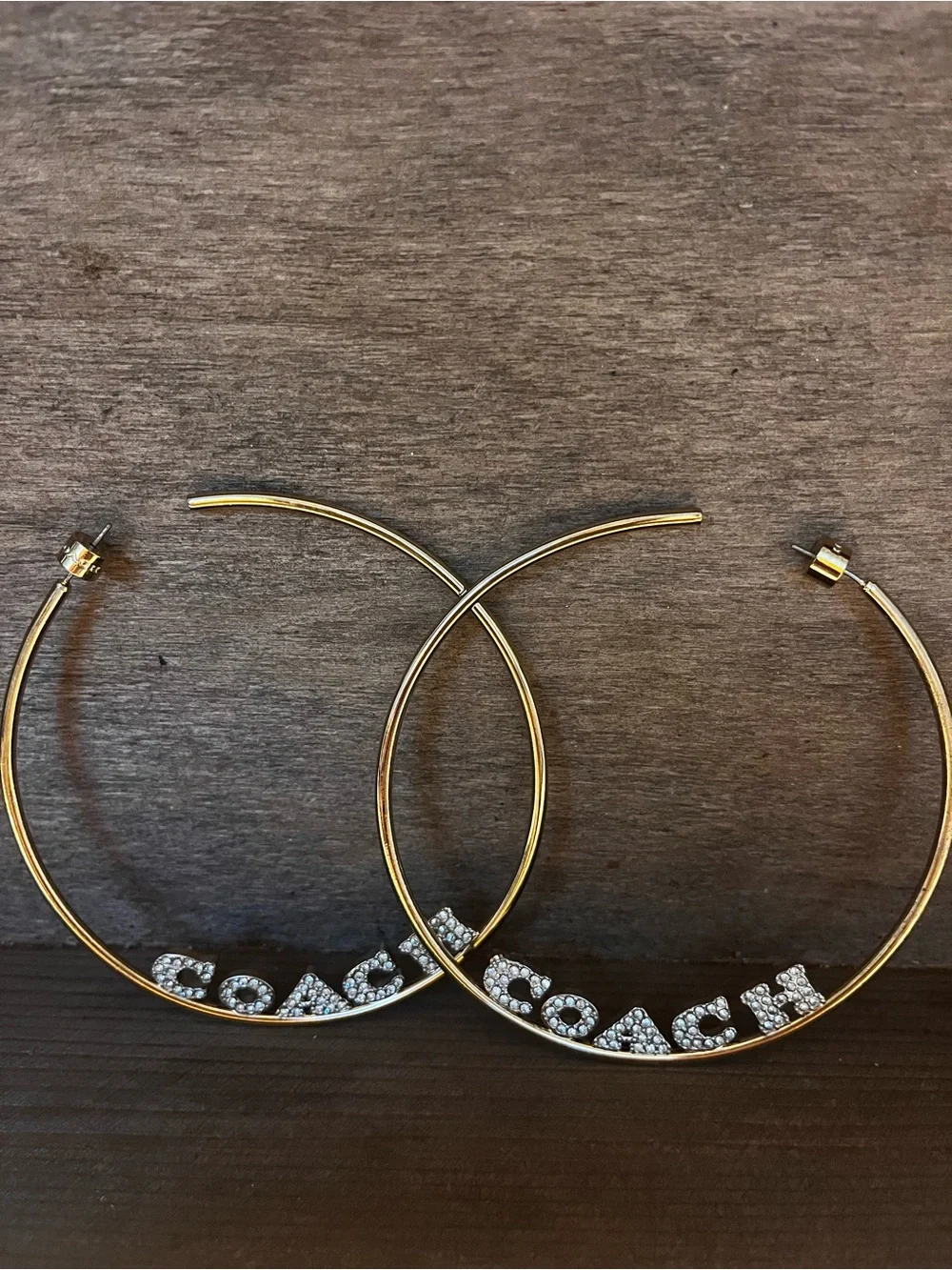 Coach Gold Hoop Earrings with Crystal COACH Lettering