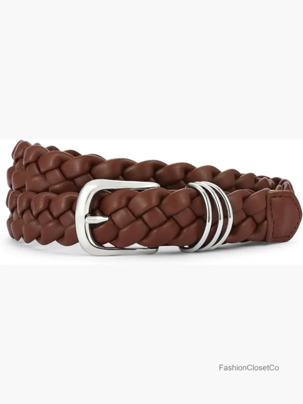 Faux Leather Belt with Gold Buckle Woven Casual Women's Belt for Jeans