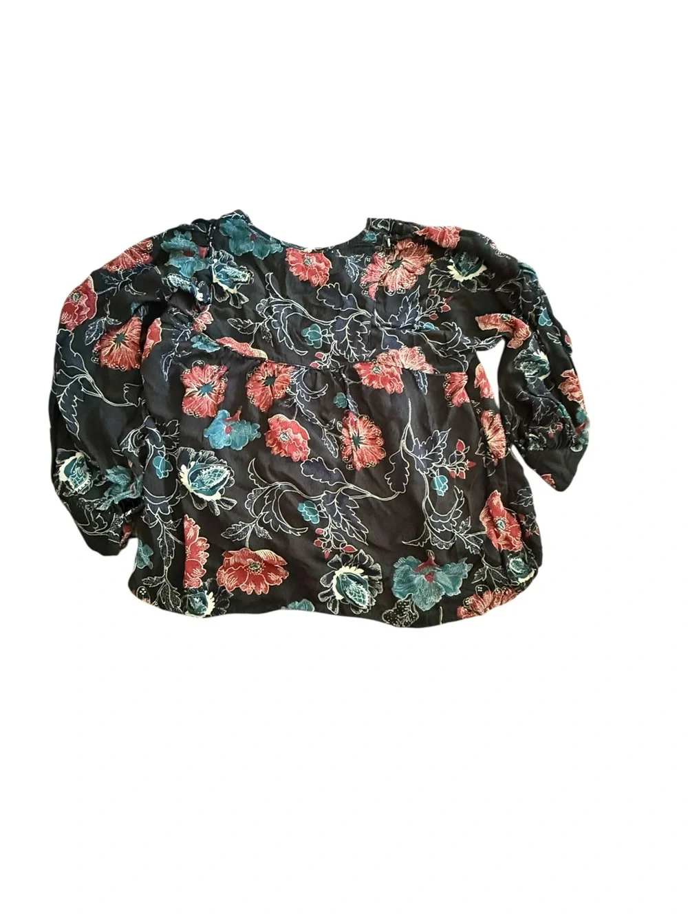 ASTR The Label Black Floral Puff Sleeve Peasant Blouse Medium Cottagecore