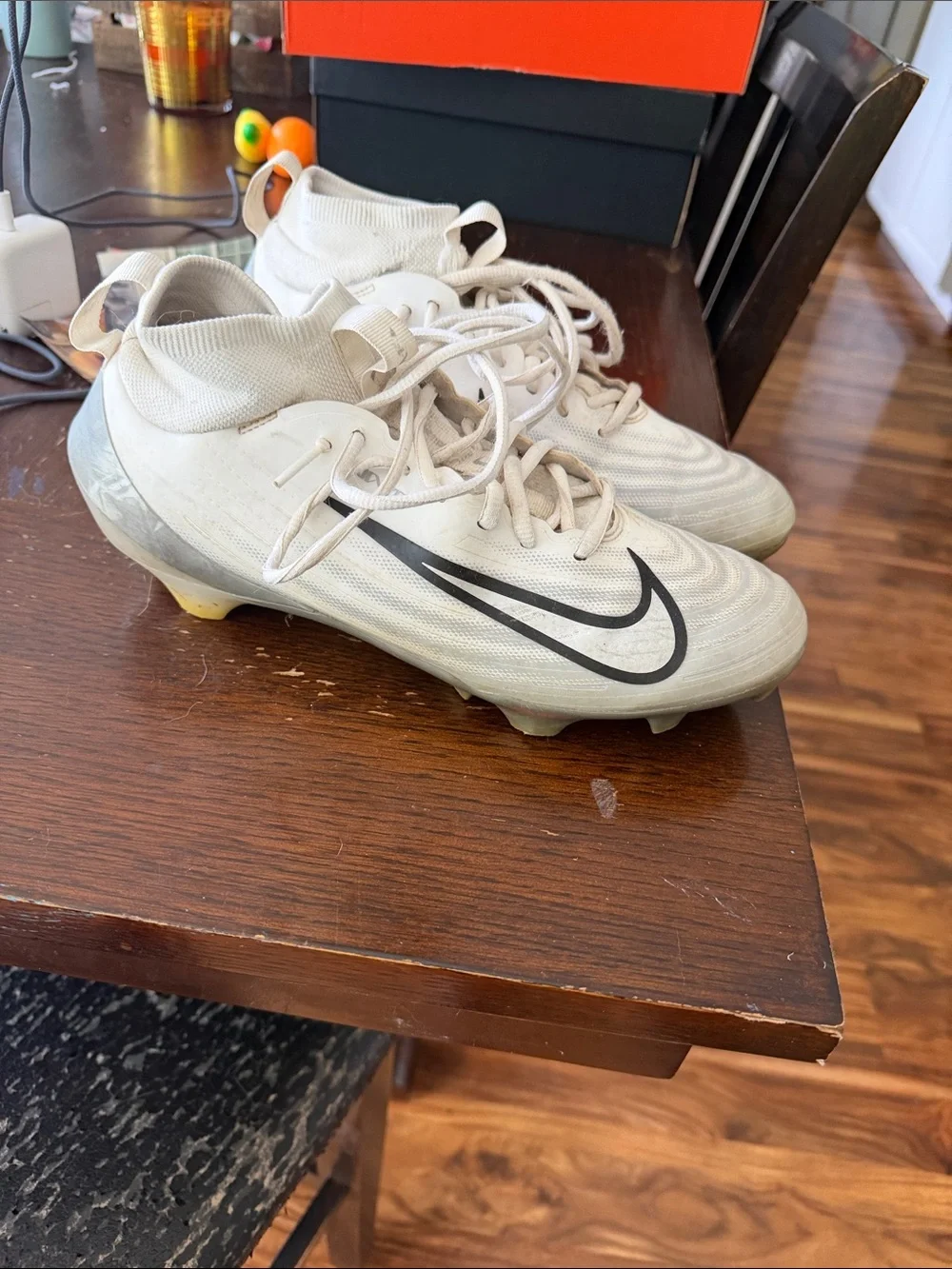 Nike White vapor football  Cleats with Black Swoosh Accent