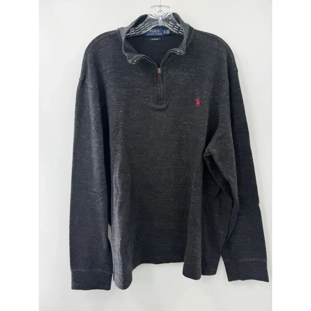 Polo Ralph Lauren Men's Collared Cotton Charcoal Long Sleeve Pullover 1/4 Zip XL