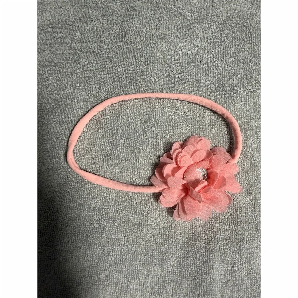 3pc Baby Girl Headband Set Pink Flower Bunny Ears Glitter Bow Gray Bands