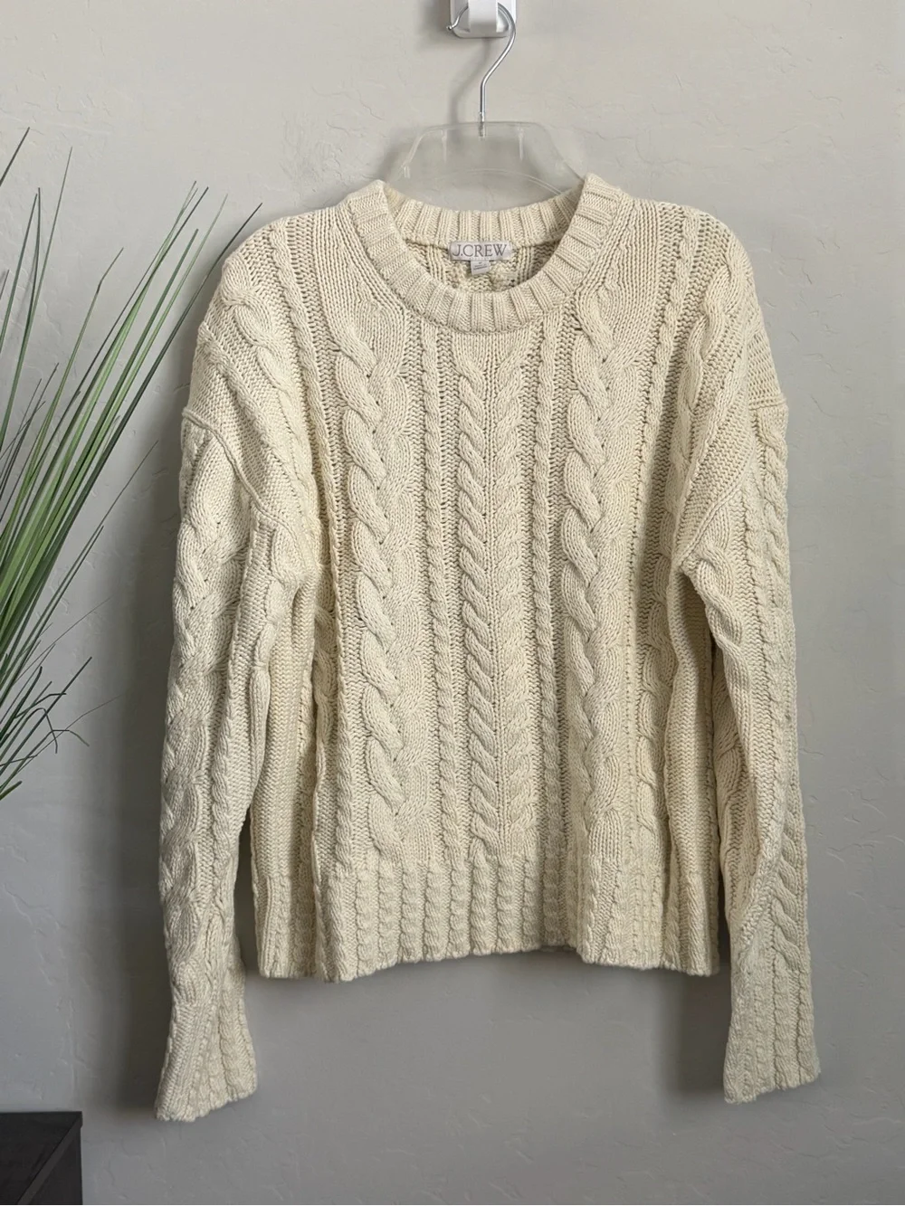 J.Crew NWT Fisherman Sweater 100% Cotton Cable Knit Cream Ivory Medium