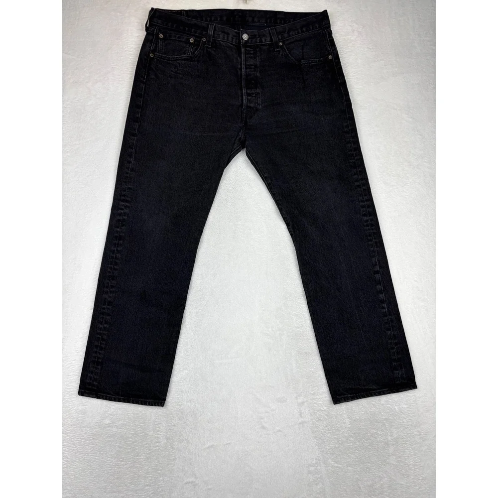 Levis 501 Mens 38x29 Jeans Fuzzy Black Washed Denim Grungy Fade