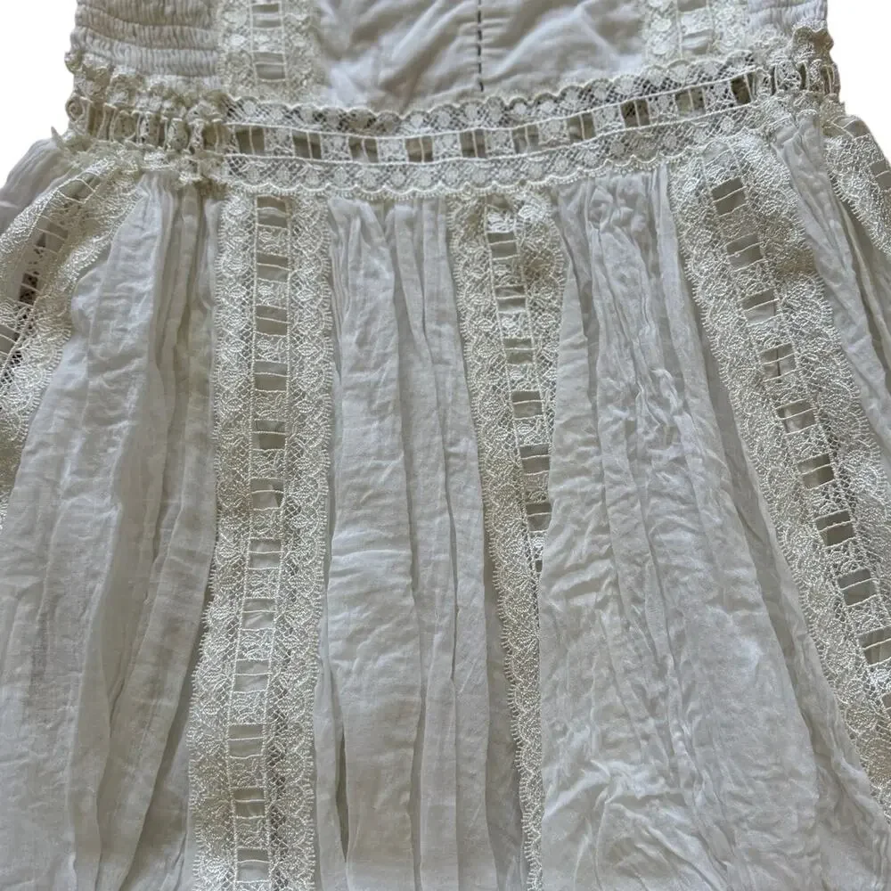 Free People White Raw Hem Fairy Lace Square Neck Mini Dress Cottage Whimsygoth