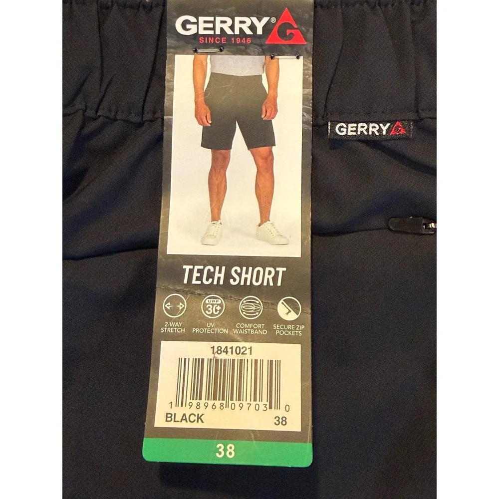 NWT Gerry Mens Black Tech Shorts Size 38 Stretch UPF 30+ Hiking Golf Gorpcore