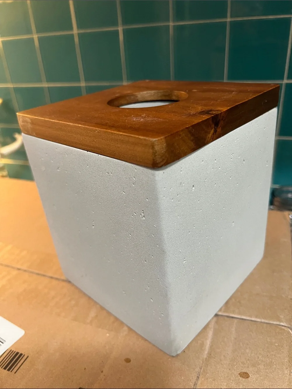 Neutral Concrete Tissue Box with Wood Top- make an offer!