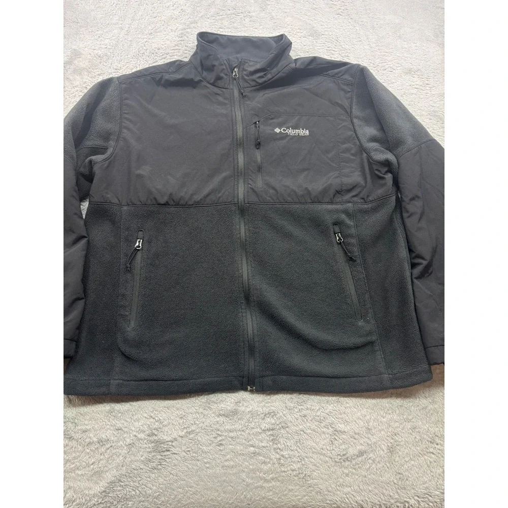 Columbia Field Gear Mens XL‎ Black Full Zip Fleece Hybrid Jacket Nylon Overlay