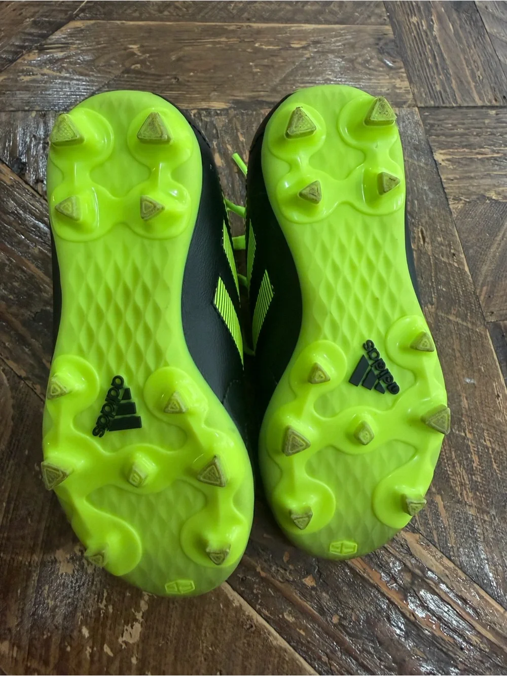 adidas Kids Black and Neon Green Soccer Sneakers
