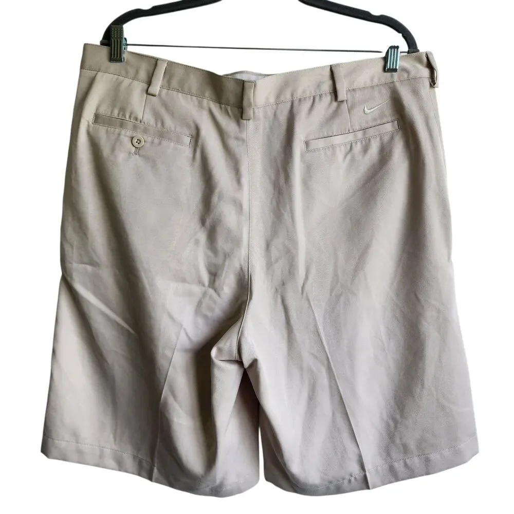Nike Golf Shorts Mens Size 38 Tan Dri-Fit Performance Pleated Front Pockets