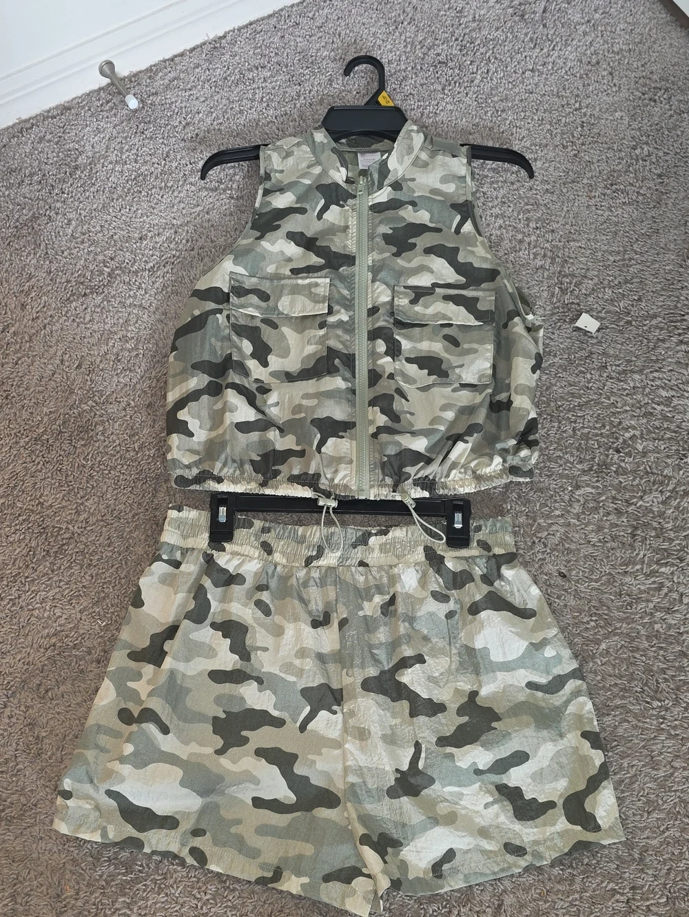 Kids Camo Drawstring Shorts - Olive Green