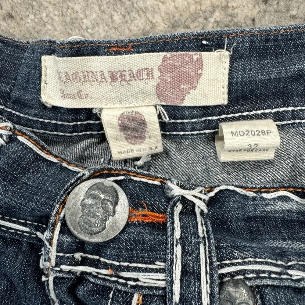 Y2K Laguna Beach Shorts 32 Fleur De Lis Embroidered Denim 2000s Rare