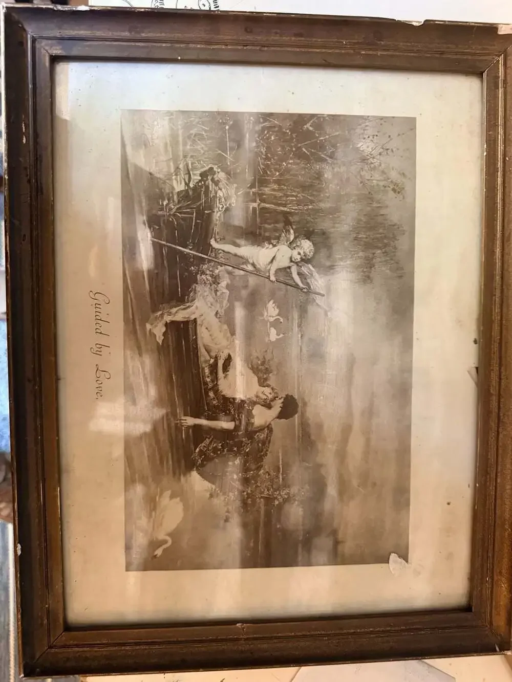 Antique Hamilton Hamilton 'Guided by Love' Photogravure in Gilt Wood Frame