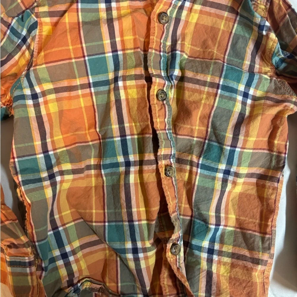 Carter's Orange and Blue Plaid Button Down Shirt size 24 months