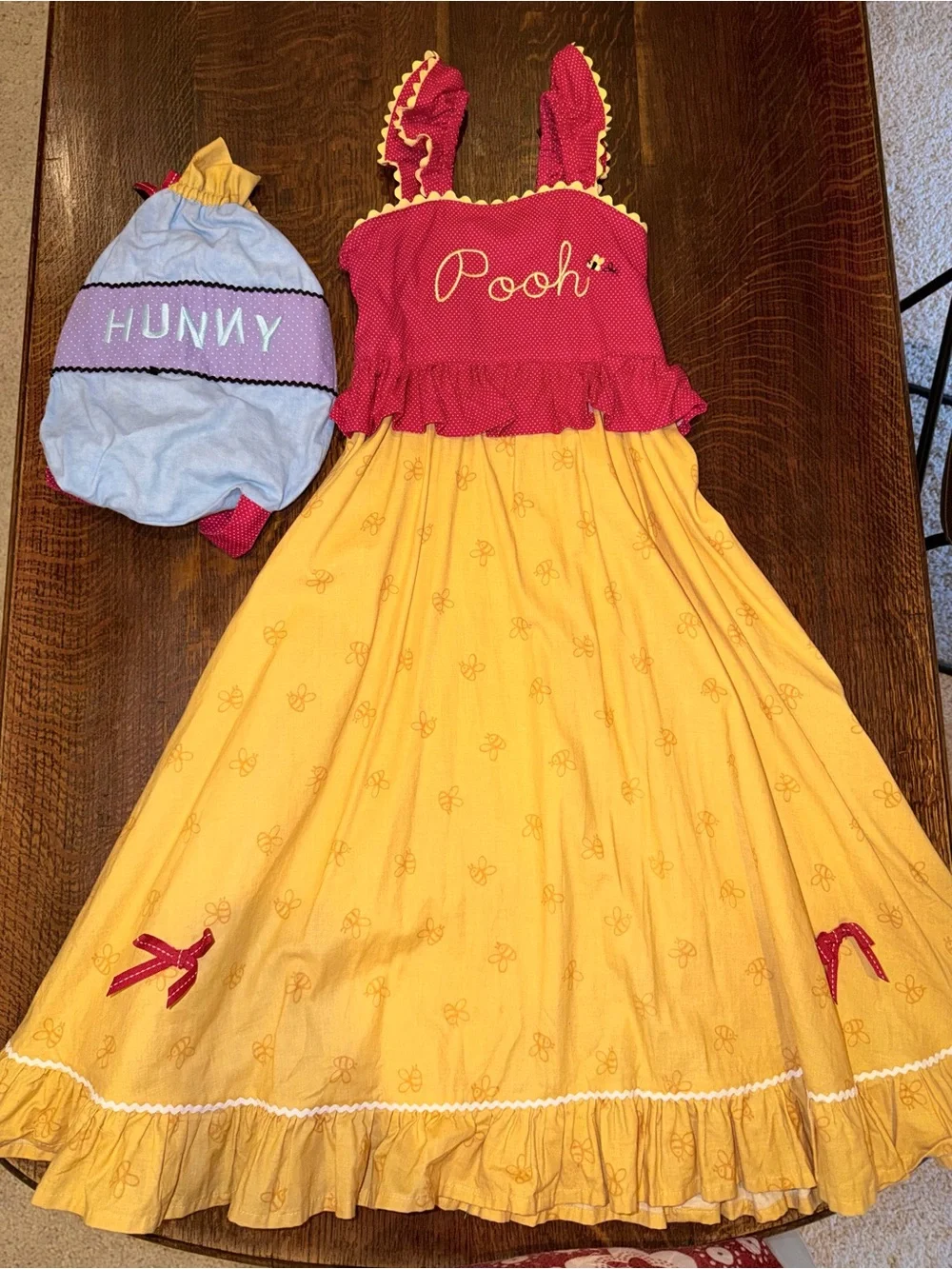 Pooh Yellow & Red Girls' Dress with Hunny Pouch