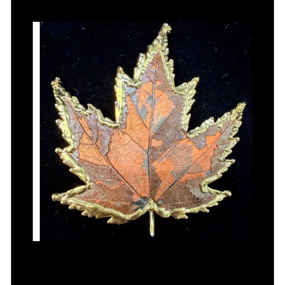 Vintage Real Maple Leaf Dipped in Gold Tone Brooch Pin Nature Jewelry 2.5 Inch