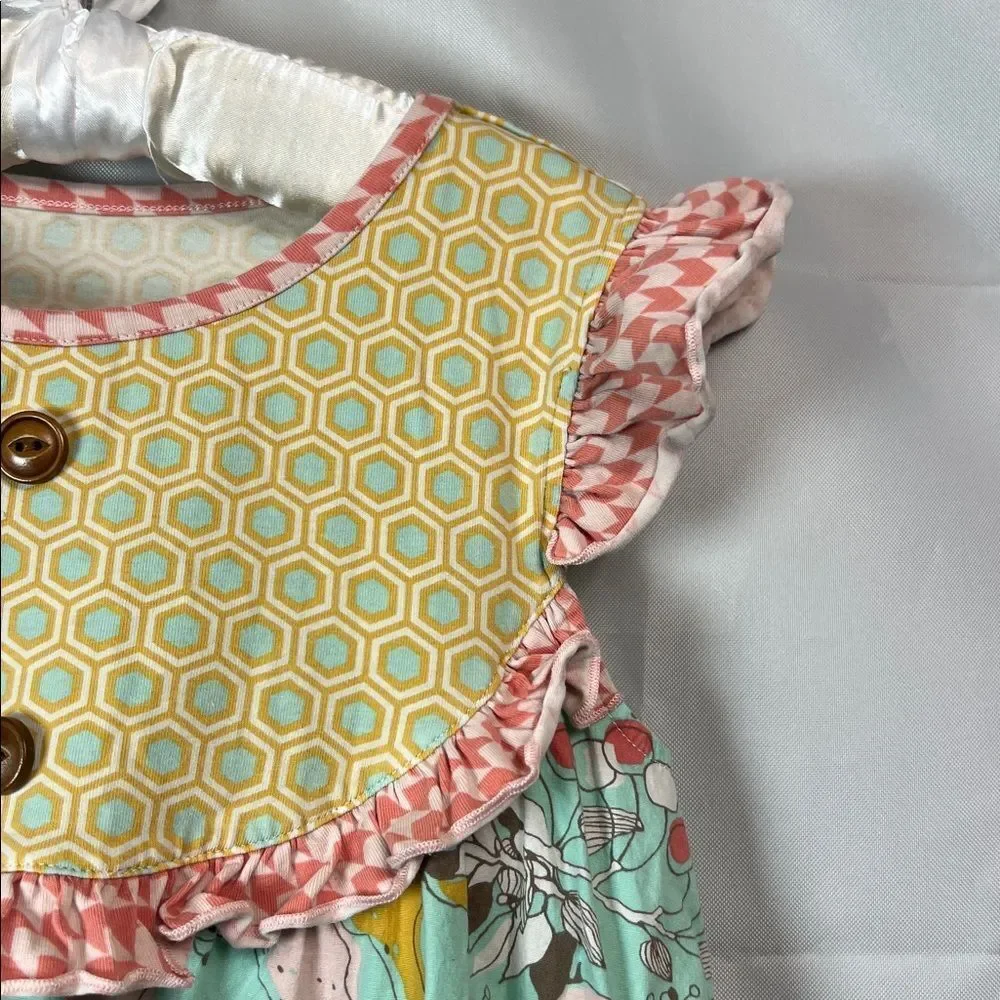 Serendipity mint green & pink multi pattern peasant dress Apple print XL (9-10)