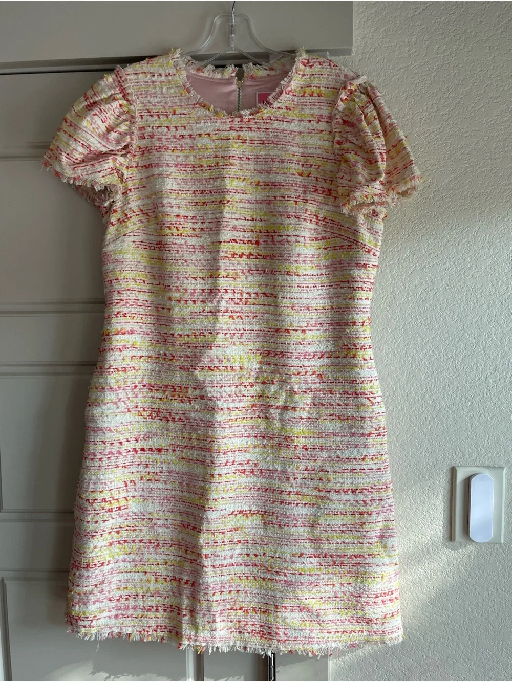 Kate Spade Cream Tweed Mini Dress with Multicolor Stripe Detail