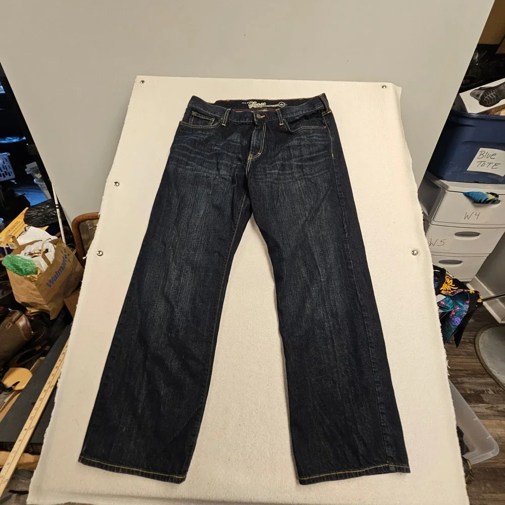 Old Navy Loose Fit Dark Wash Indigo Denim Jeans Mens 36x32 Baggy Wide Leg