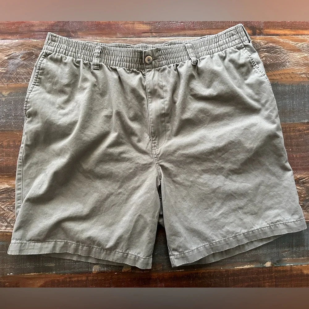 HB By DXL Men’s 1X Waist Tan Chino Chambray Zip Elastic Waist Stretch Shorts