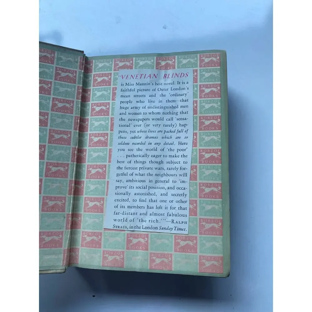 Venetian Blinds Ethel Mannia 1933 Vintage Book First Edition Borzoi