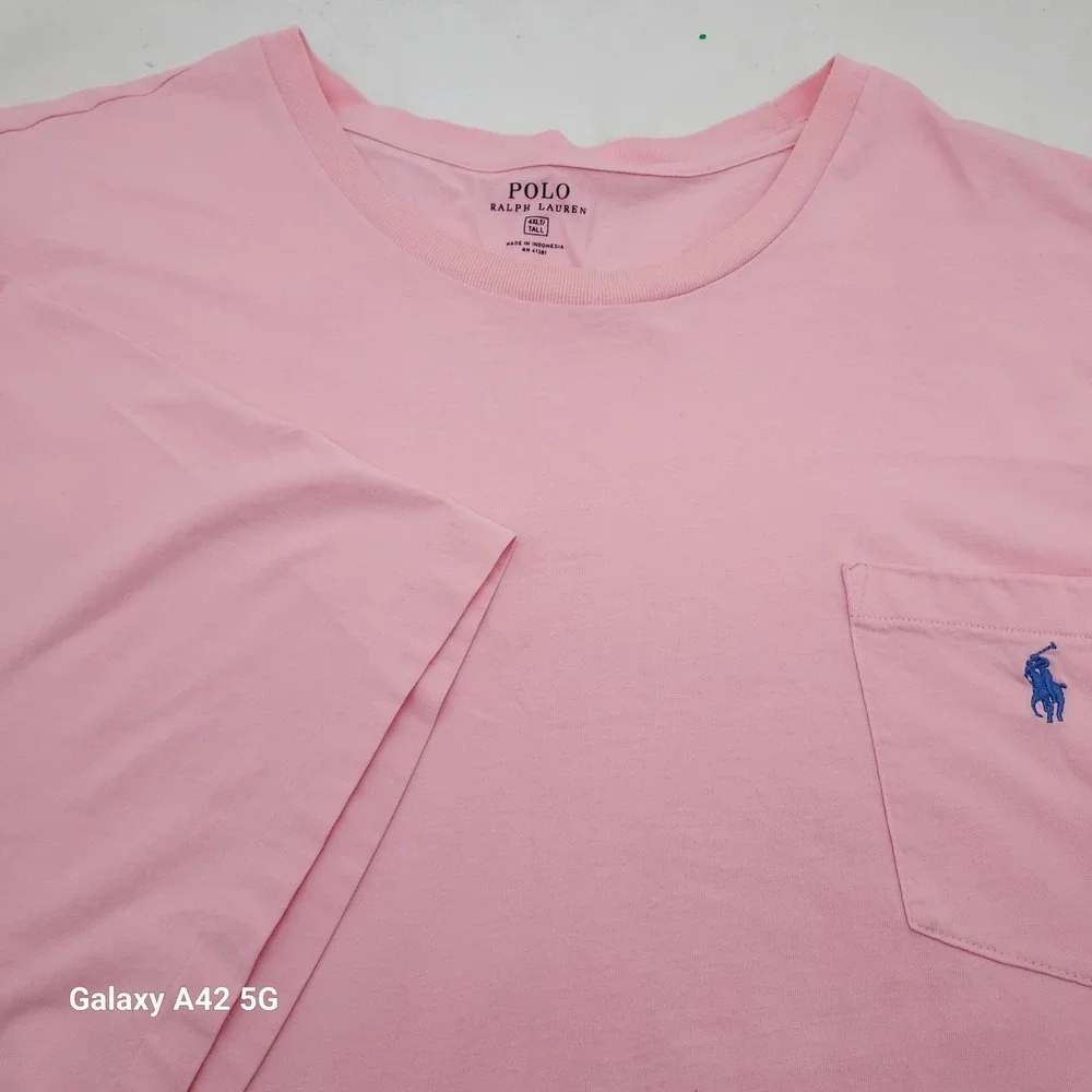 Polo Ralph Lauren Mens 4XLT Pink Pocket T-Shirt Big & Tall Blue Pony Logo Cotton