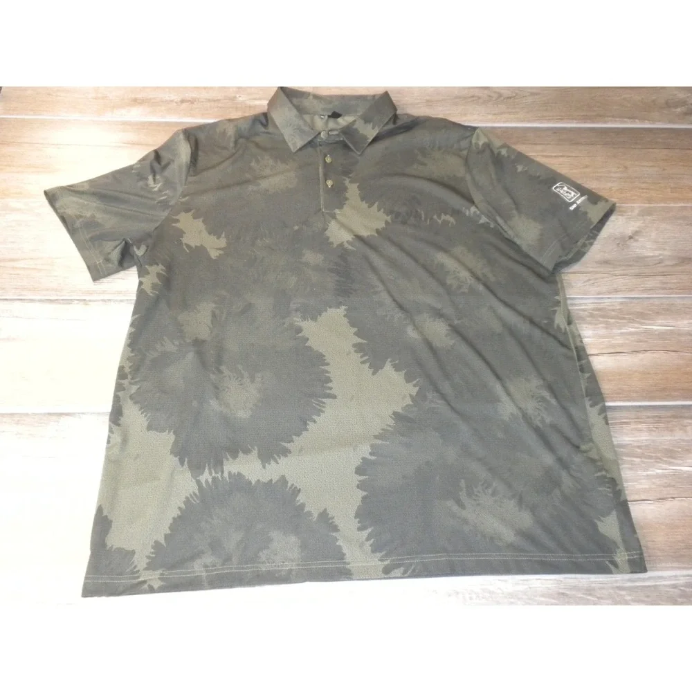 Adidas Polo Shirt Mens 2XL Olive Black Flower Mesh TPC Golf Tour Sleeve Camo