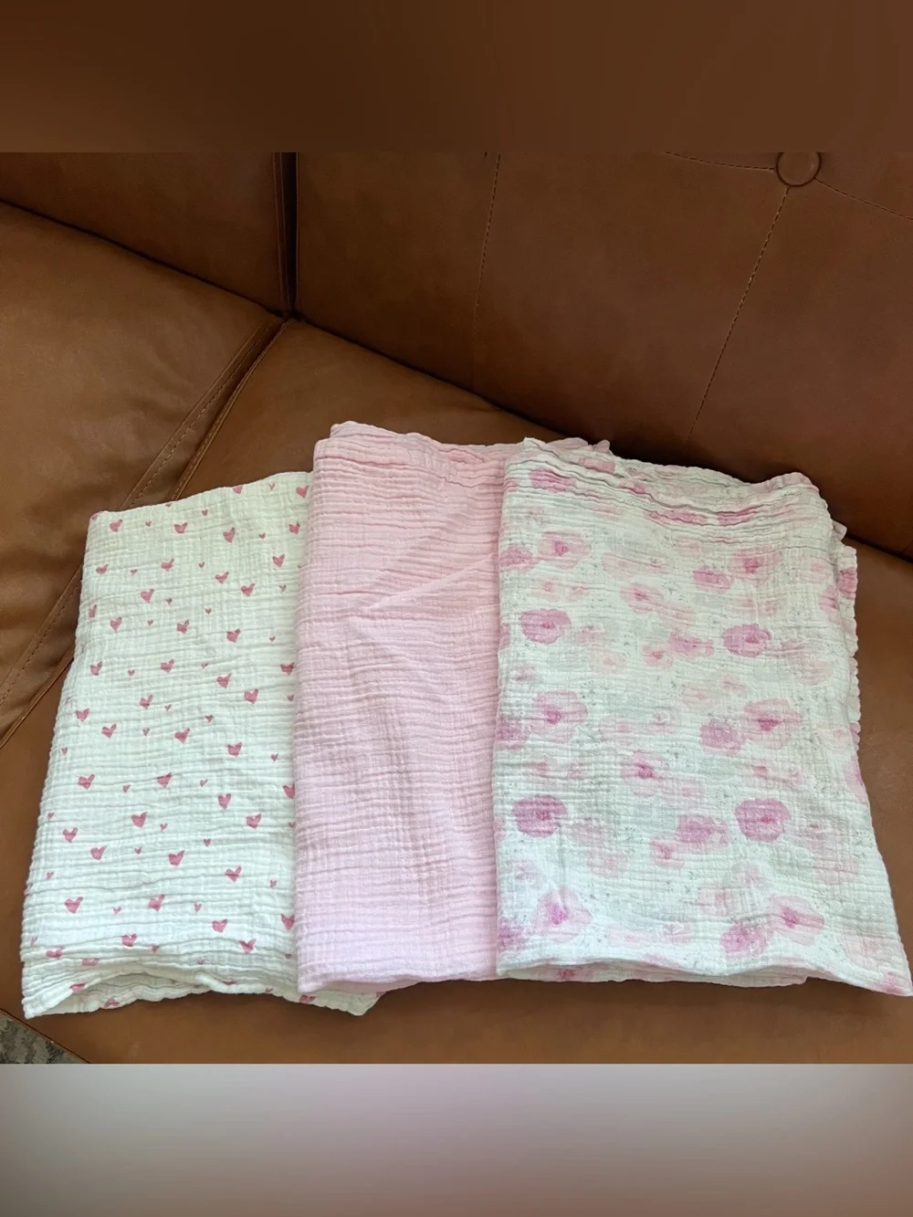 Set of 3 Modern Baby Girl Infant Toddler Large Muslin Swaddle Blankets Cotton