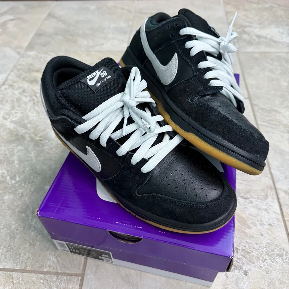 Nike SB Dunk Low Pro in Black and White with Gum Sole