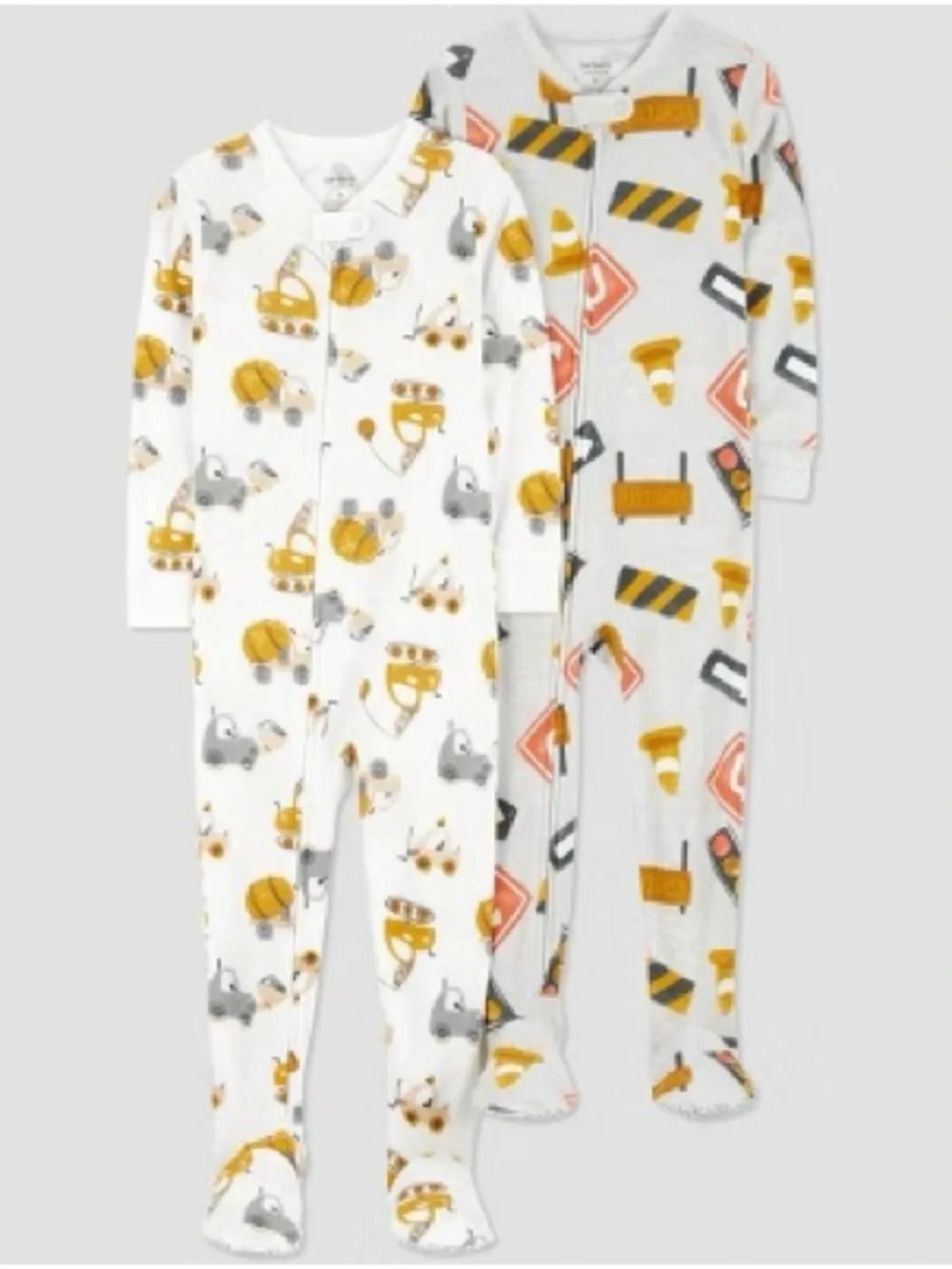 2 piece set Carter's Gray Footed Pajamas with Yellow & Black Construction Print
