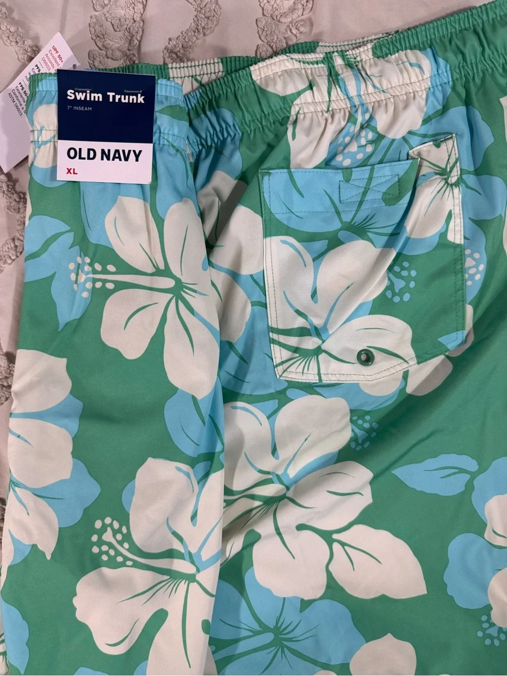 Old Navy Green, Blue & White Floral Swim Trunks